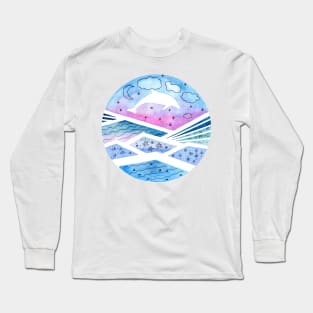 Abstract Seascape with Dolphin Long Sleeve T-Shirt